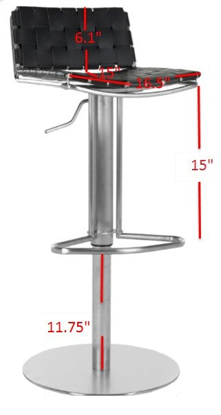 Safavieh Floyd Bar Stool Gas Lift Swivel Black Metal Stainless Steel Regenerated Leather FOX3000B 683726557104