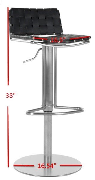 Safavieh Floyd Bar Stool Gas Lift Swivel Black Metal Stainless Steel Regenerated Leather FOX3000B 683726557104