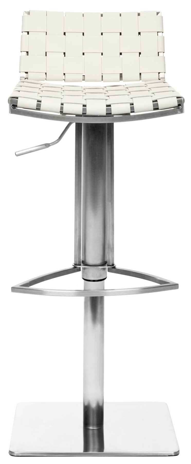 Safavieh Mitchell Bar Stool Gas Lift Swivel White Metal Stainless Steel Regenerated Leather FOX3001A 683726897743