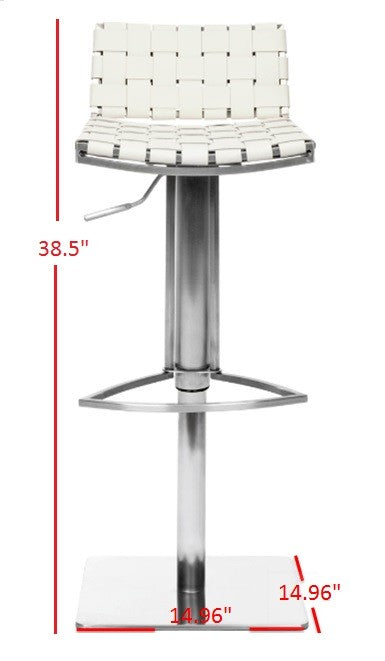 Safavieh Mitchell Bar Stool Gas Lift Swivel White Metal Stainless Steel Regenerated Leather FOX3001A 683726897743