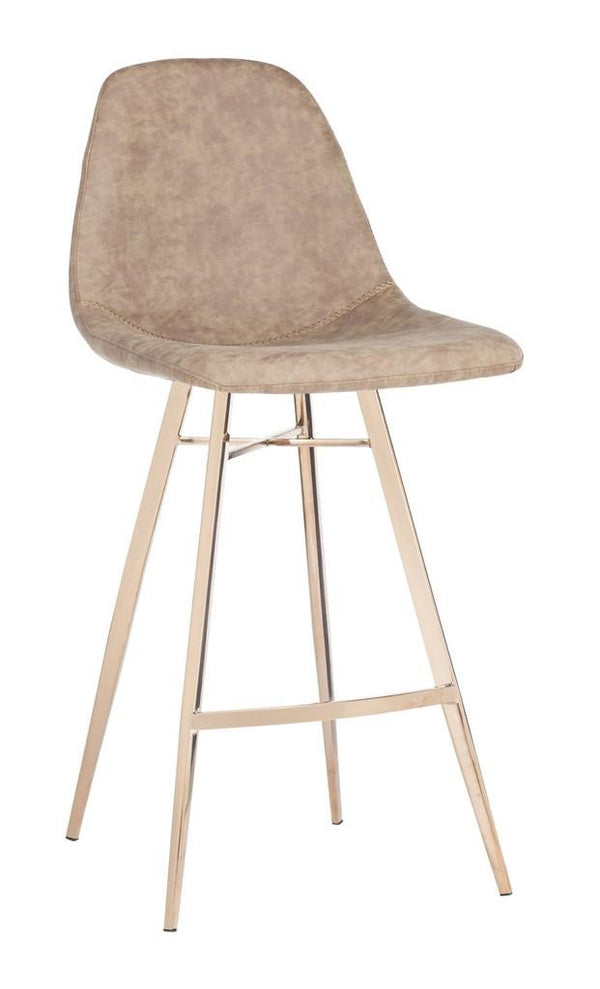 Safavieh Mathison Counter Stool Brown Metal Foam Stainless Steel PU FOX3012A 889048365704