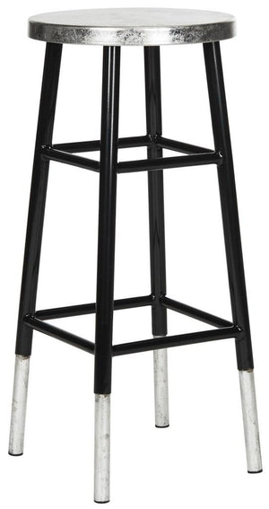 Safavieh Kenzie Bar Stool 30''H Dipped Black Silver Metal Iron FOX3212A 683726493525