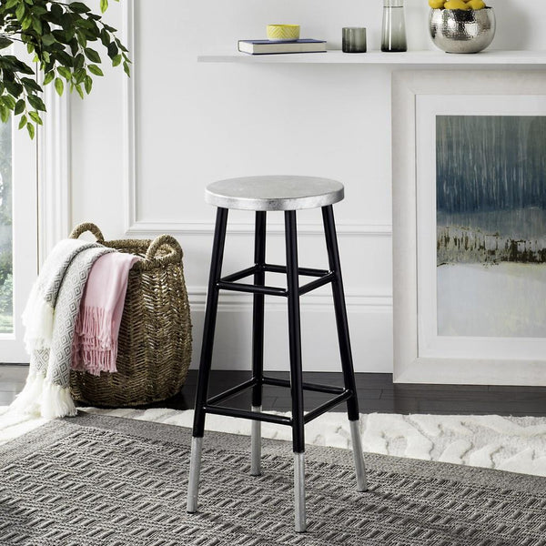 Safavieh Kenzie Bar Stool 30''H Dipped Black Silver Metal Iron FOX3212A 683726493525