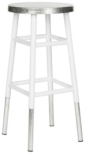 Safavieh Kenzie Bar Stool 30''H Dipped White Silver Metal Iron FOX3212B 889048197343