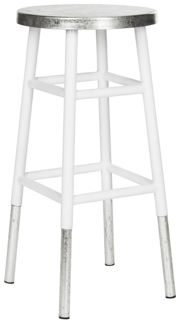 Safavieh Kenzie Bar Stool 30''H Dipped White Silver Metal Iron FOX3212B 889048197343