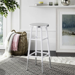 Safavieh Kenzie Bar Stool 30''H Dipped White Silver Metal Iron FOX3212B 889048197343