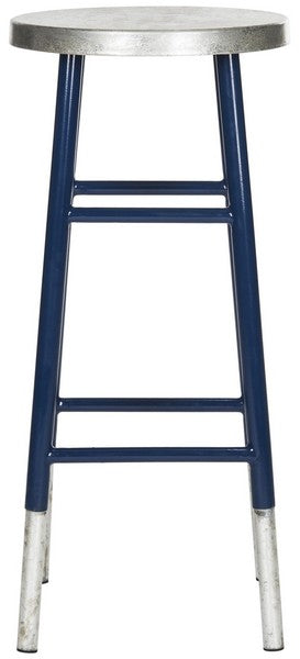 Safavieh Kenzie Bar Stool 30''H Dipped Navy Silver Metal Iron FOX3212C 889048211582