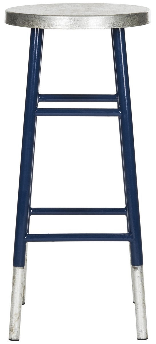 Safavieh Kenzie Bar Stool 30''H Dipped Navy Silver Metal Iron FOX3212C 889048211582