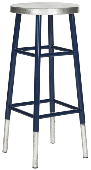 Safavieh Kenzie Bar Stool 30''H Dipped Navy Silver Metal Iron FOX3212C 889048211582