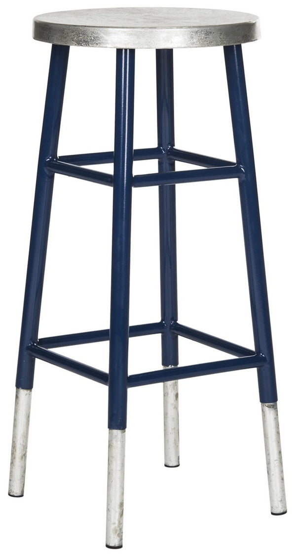 Safavieh Kenzie Bar Stool 30''H Dipped Navy Silver Metal Iron FOX3212C 889048211582