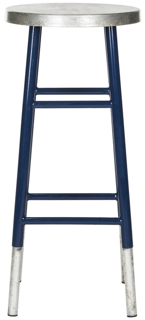 Safavieh Kenzie Bar Stool 30''H Dipped Navy Silver Metal Iron FOX3212C 889048211582