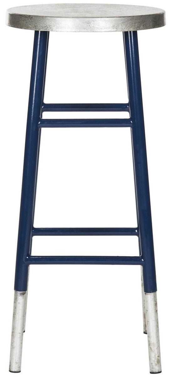 Safavieh Kenzie Bar Stool 30''H Dipped Navy Silver Metal Iron FOX3212C 889048211582