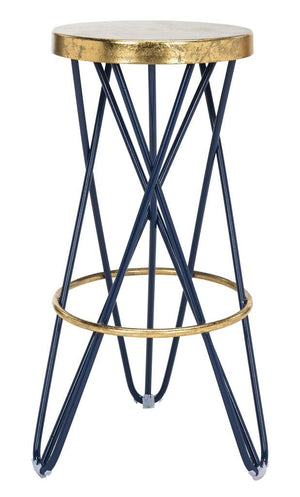 Safavieh Lorna Bar Stool Navy Gold Metal Iron FOX3254B 889048282100