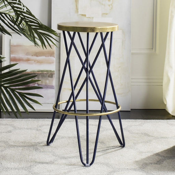 Safavieh Lorna Bar Stool Navy Gold Metal Iron FOX3254B 889048282100