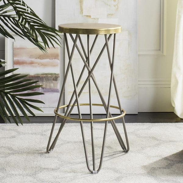 Safavieh Lorna Bar Stool Beige Gold Metal Iron FOX3254C 889048282117