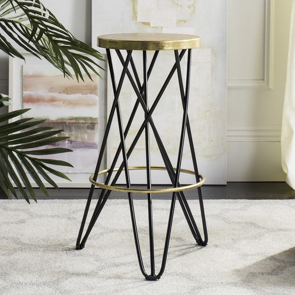 Safavieh Lorna Bar Stool Black Gold Metal Iron FOX3254D 889048282469