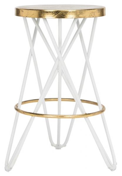 Safavieh Lorna Counter Stool White Gold Metal Iron FOX3255A 889048282124