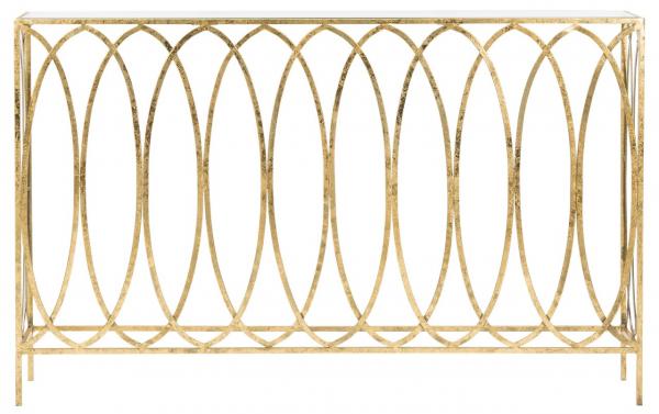 Safavieh Carina Console Table Oval Ringed Gold Metal Iron FOX3256A 889048282155