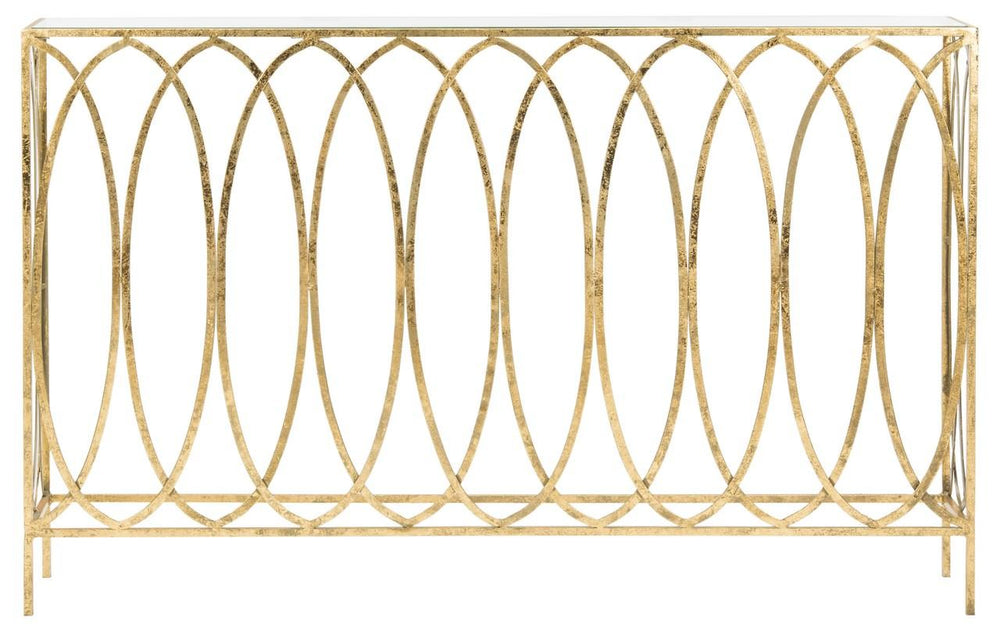Safavieh Carina Console Table Oval Ringed Gold Metal Iron FOX3256A 889048282155
