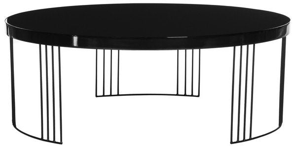 Safavieh Keelin Coffee Table Mid Century Scandinavian Black Wood Lacquer Coating MDF Iron FOX4200C 889048172135