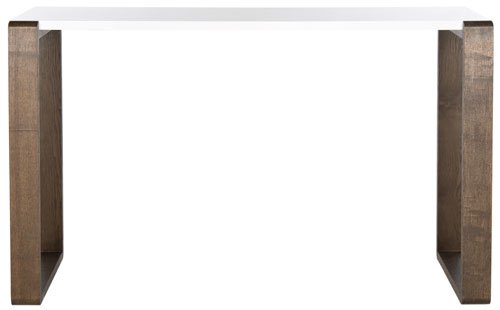 Safavieh Bartholomew Console Table Mid Century Scandinavian White Dark Brown Wood Lacquer Coating MDF FOX4209A 683726345046
