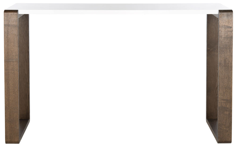 Safavieh Bartholomew Console Table Mid Century Scandinavian White Dark Brown Wood Lacquer Coating MDF FOX4209A 683726345046