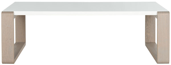 Safavieh Bartholomew Coffee Table Mid Century Scandinavian White Grey Wood Lacquer Coating MDF FOX4210B 683726345183