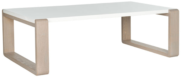 Safavieh Bartholomew Coffee Table Mid Century Scandinavian White Grey Wood Lacquer Coating MDF FOX4210B 683726345183