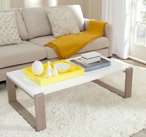 Safavieh Bartholomew Coffee Table Mid Century Scandinavian White Grey Wood Lacquer Coating MDF FOX4210B 683726345183