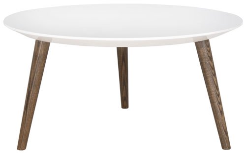 Safavieh Josiah Accent Table Retro Mid Century Round White Dark Brown Wood Lacquer Coating MDF FOX4217A 683726348443