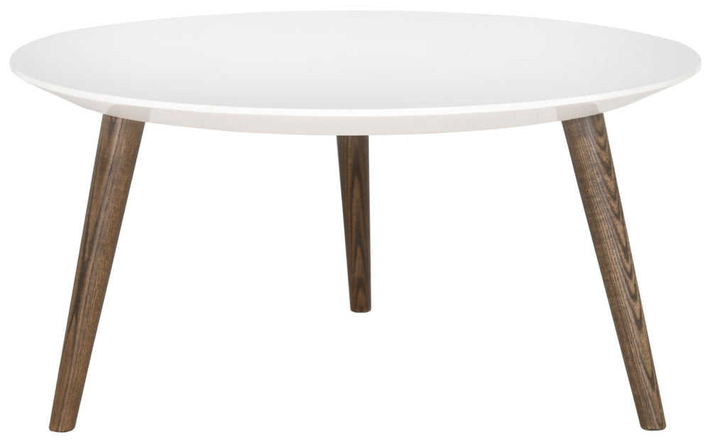 Safavieh Josiah Accent Table Retro Mid Century Round White Dark Brown Wood Lacquer Coating MDF FOX4217A 683726348443