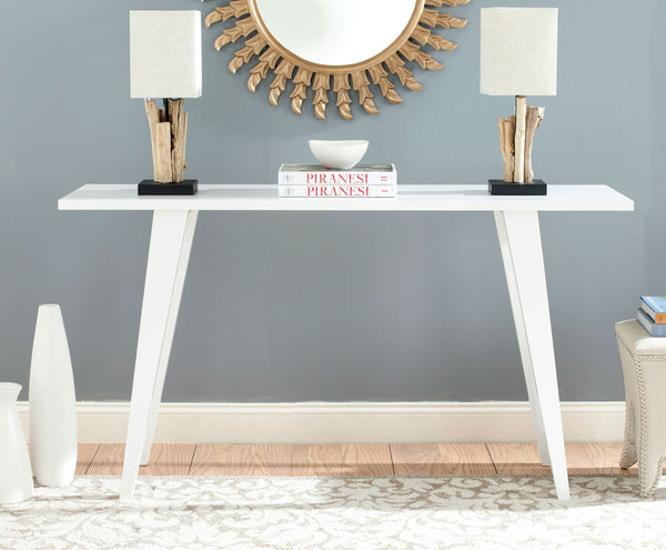 Safavieh Manny Console Retro Mid Century White Wood Lacquer Coating MDF FOX4220B 683726349853