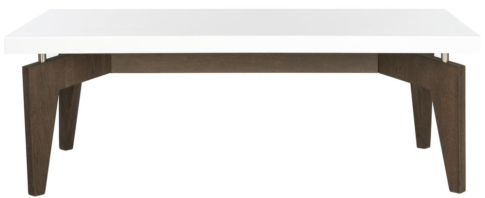 Safavieh Josef Coffee Table Retro Floating Top White Dark Brown Wood Lacquer Coating MDF Stainless Steel FOX4223A 683726349921