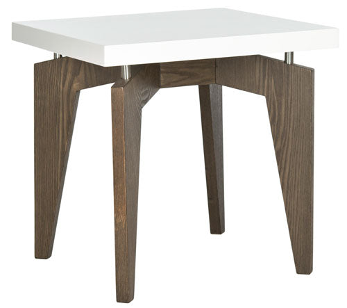 Safavieh Josef End Table Retro Floating Top White Dark Brown Wood Lacquer Coating MDF Stainless Steel FOX4224A 683726350019