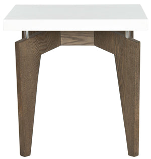 Safavieh Josef End Table Retro Floating Top White Dark Brown Wood Lacquer Coating MDF Stainless Steel FOX4224A 683726350019