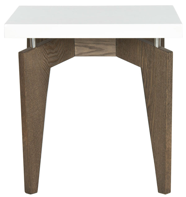 Safavieh Josef End Table Retro Floating Top White Dark Brown Wood Lacquer Coating MDF Stainless Steel FOX4224A 683726350019