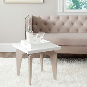 Safavieh Josef End Table Retro Floating Top White Grey Wood Lacquer Coating MDF Stainless Steel FOX4224B 683726350033