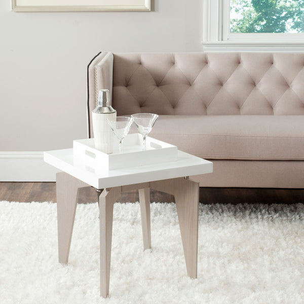 Safavieh Josef End Table Retro Floating Top White Grey Wood Lacquer Coating MDF Stainless Steel FOX4224B 683726350033