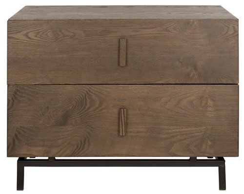 Safavieh Herschel Cabinet Mid Century Scandinavian Two Drawer Dark Brown Black Wood NC Coating MDF Iron FOX4225A 683726350057