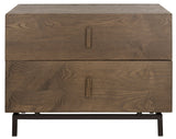 Safavieh Herschel Cabinet Mid Century Scandinavian Two Drawer Dark Brown Black Wood NC Coating MDF Iron FOX4225A 683726350057