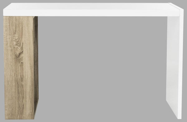 Safavieh Carlene Side Storage Desk Modern Scandinavian White Light Oak Wood Water Based Paint Powder Coating MDF Iron FOX4235A 889048200203