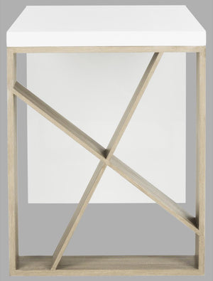 Safavieh Carlene Side Storage Desk Modern Scandinavian White Light Oak Wood Water Based Paint Powder Coating MDF Iron FOX4235A 889048200203