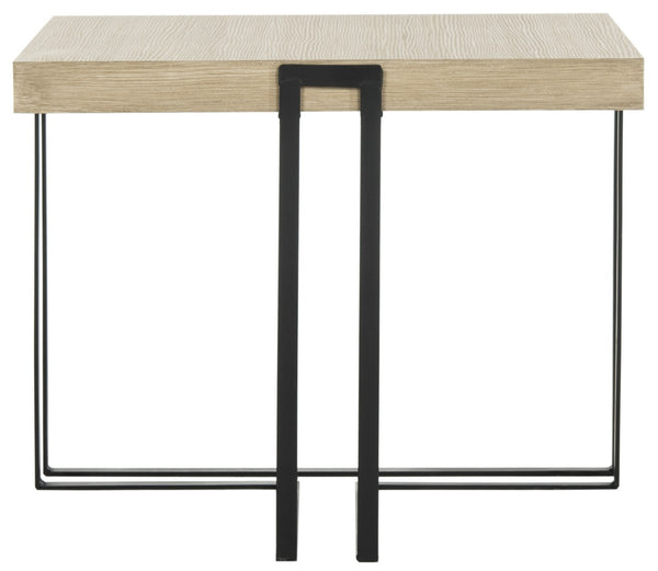 Safavieh Pitt End Table Mid Century Scandinavian Light Oak Black Wood Water Based Paint Powder Coating MDF Iron FOX4241A 889048200265