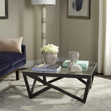 Safavieh Ralston Coffee Table Mid Century Glass Top Dark Grey Wood Water Based Paint MDF FOX4242A 889048200272