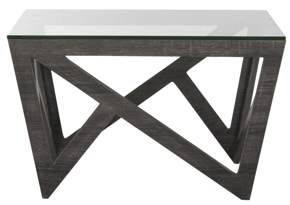 Safavieh Radley Coffee Table Mid Century Glass Top Dark Grey Wood Water Based Paint MDF FOX4243A 889048200289