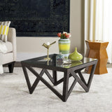 Safavieh Radley Coffee Table Mid Century Glass Top Dark Grey Wood Water Based Paint MDF FOX4243A 889048200289