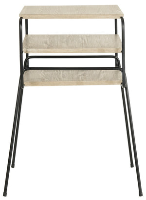 Safavieh Marcel End Table Retro Mid Century Three Tier Light Oak Black Wood NC Coating Powder MDF Iron FOX4252A 889048200418