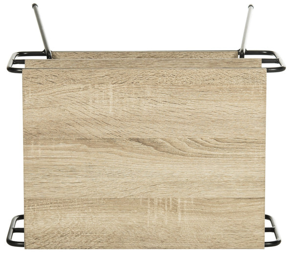 Safavieh Marcel End Table Retro Mid Century Three Tier Light Oak Black Wood NC Coating Powder MDF Iron FOX4252A 889048200418