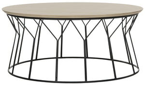 Safavieh Deion Coffee Table Retro Mid Century Light Oak Black Wood NC Coating Powder MDF Iron FOX4259A 889048200494