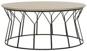 Safavieh Deion Coffee Table Retro Mid Century Light Oak Black Wood NC Coating Powder MDF Iron FOX4259A 889048200494